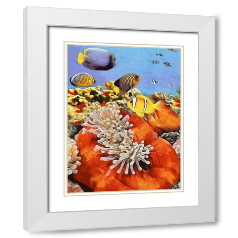 Fishes in Tropical Sea IV White Modern Wood Framed Art Print with Double Matting by Medeiros, Celito