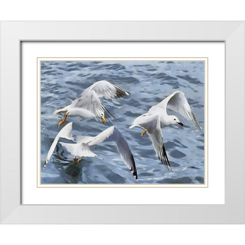 Seagulls over the Water White Modern Wood Framed Art Print with Double Matting by Medeiros, Celito