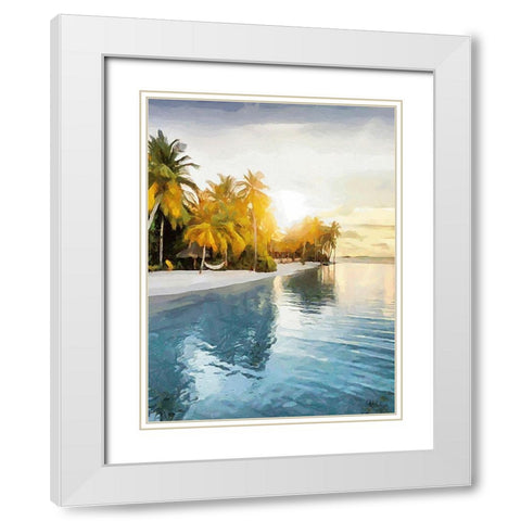Sunset over Palm Trees II White Modern Wood Framed Art Print with Double Matting by Medeiros, Celito
