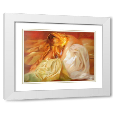 Girl with Golden Hair White Modern Wood Framed Art Print with Double Matting by Medeiros, Celito