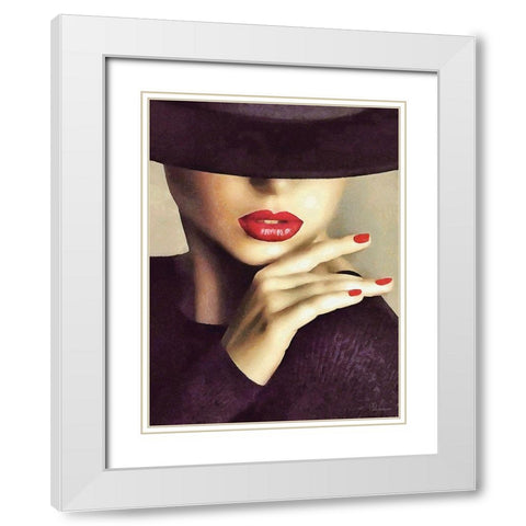 Lady with Hat II White Modern Wood Framed Art Print with Double Matting by Medeiros, Celito
