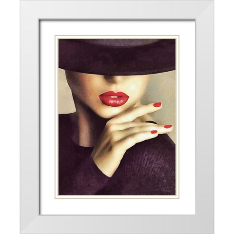 Lady with Hat II White Modern Wood Framed Art Print with Double Matting by Medeiros, Celito