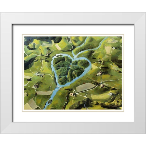 Heart of River White Modern Wood Framed Art Print with Double Matting by Medeiros, Celito