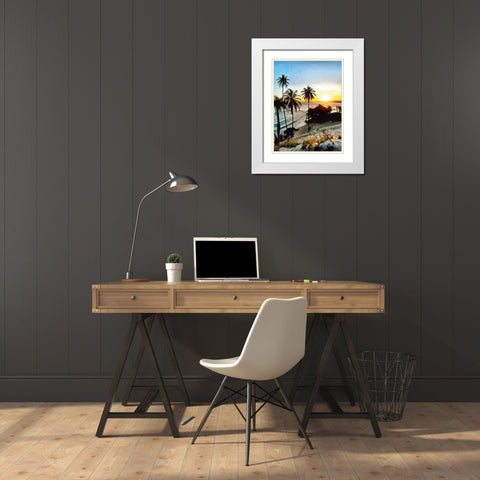 Sunset in Paradise I White Modern Wood Framed Art Print with Double Matting by Medeiros, Celito