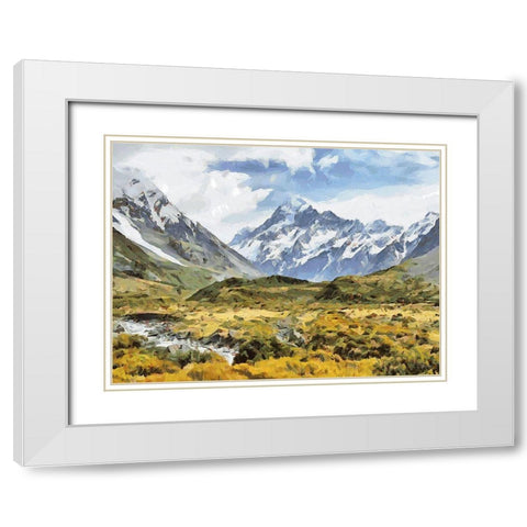 Mountains with snow White Modern Wood Framed Art Print with Double Matting by Medeiros, Celito