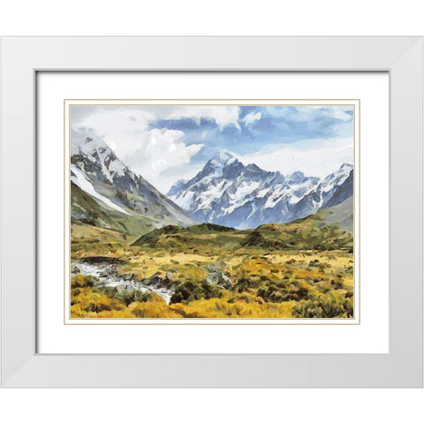 Mountains with snow White Modern Wood Framed Art Print with Double Matting by Medeiros, Celito
