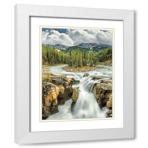 Sunwapta Falls White Modern Wood Framed Art Print with Double Matting by Medeiros, Celito