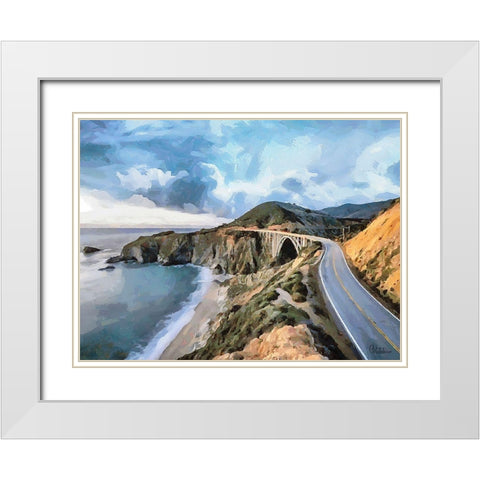 Bridge near Sea White Modern Wood Framed Art Print with Double Matting by Medeiros, Celito