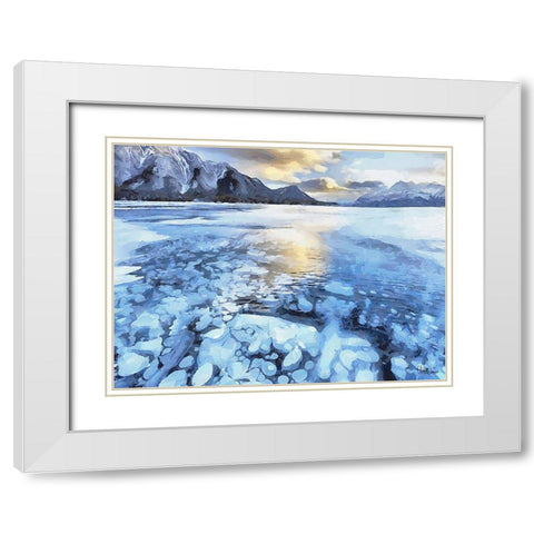 Frozen Maligne Lake  White Modern Wood Framed Art Print with Double Matting by Medeiros, Celito