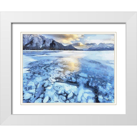 Frozen Maligne Lake  White Modern Wood Framed Art Print with Double Matting by Medeiros, Celito