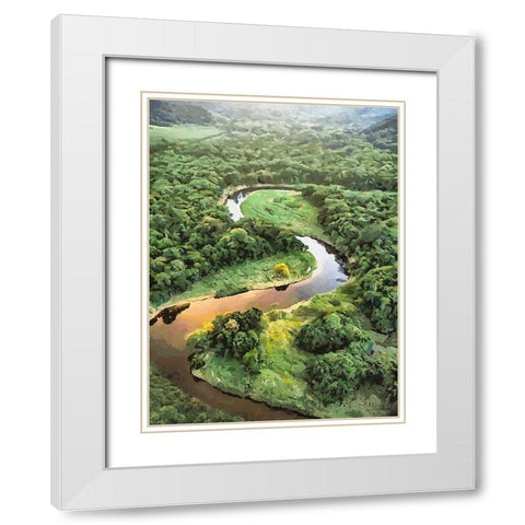 Slowly River White Modern Wood Framed Art Print with Double Matting by Medeiros, Celito