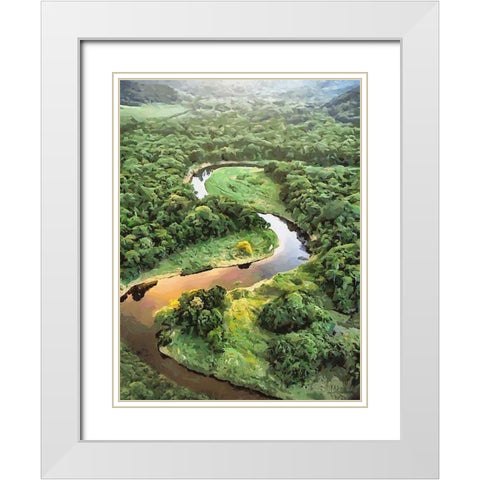 Slowly River White Modern Wood Framed Art Print with Double Matting by Medeiros, Celito