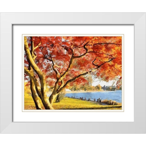 Autumn Trees in the City II White Modern Wood Framed Art Print with Double Matting by Medeiros, Celito