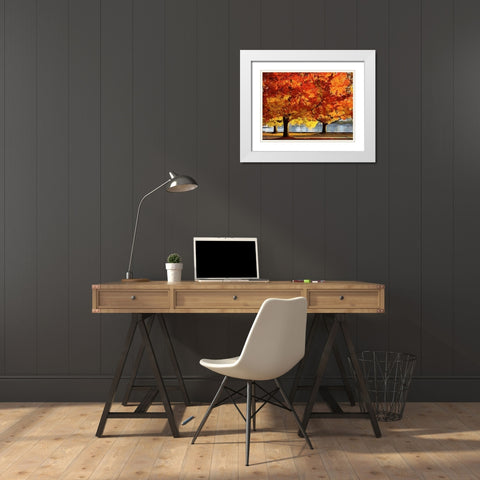 Autumn Trees in the City III White Modern Wood Framed Art Print with Double Matting by Medeiros, Celito