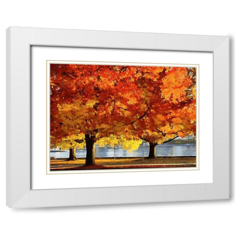 Autumn Trees in the City III White Modern Wood Framed Art Print with Double Matting by Medeiros, Celito