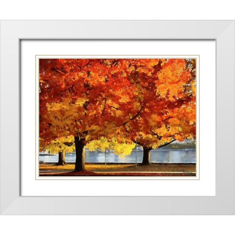 Autumn Trees in the City III White Modern Wood Framed Art Print with Double Matting by Medeiros, Celito