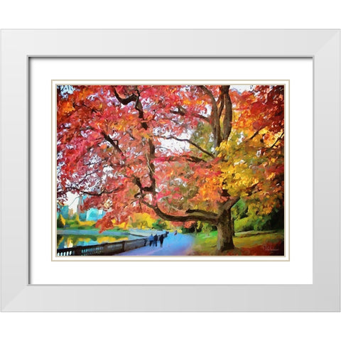 Autumn Trees in the City IV White Modern Wood Framed Art Print with Double Matting by Medeiros, Celito