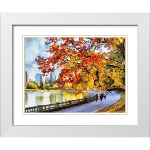 Autumn Trees in the City VI White Modern Wood Framed Art Print with Double Matting by Medeiros, Celito