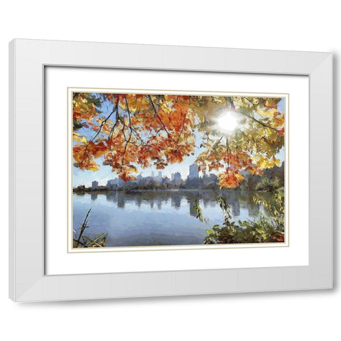 Autumn Trees in the City VII White Modern Wood Framed Art Print with Double Matting by Medeiros, Celito