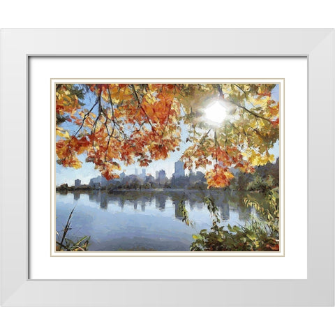 Autumn Trees in the City VII White Modern Wood Framed Art Print with Double Matting by Medeiros, Celito
