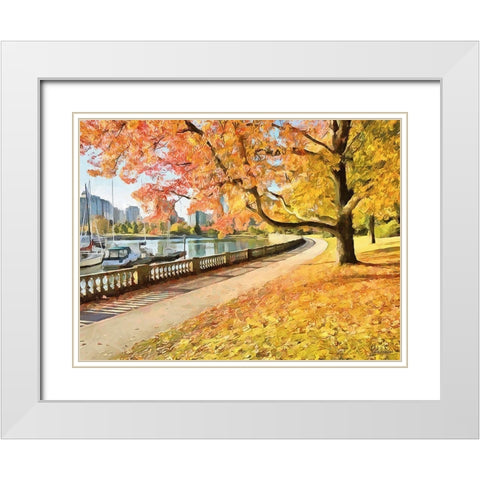 Autumn Trees in the City VIII White Modern Wood Framed Art Print with Double Matting by Medeiros, Celito