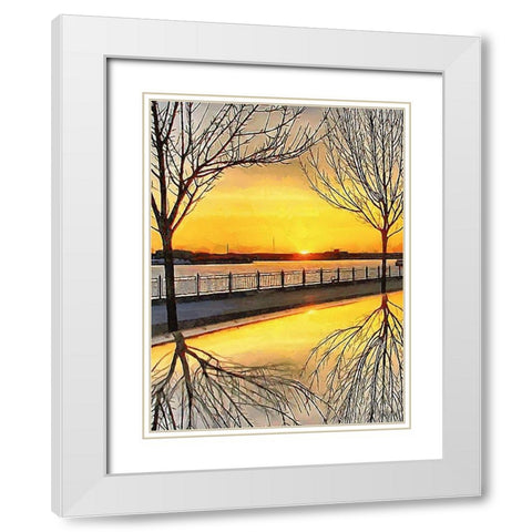 Mirrored Trees by Sunset II White Modern Wood Framed Art Print with Double Matting by Medeiros, Celito