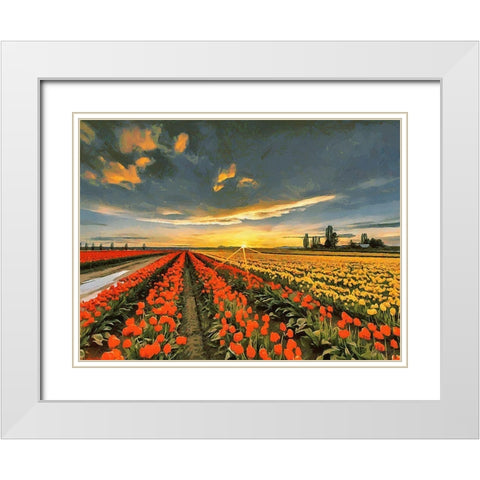 Tulip Field I White Modern Wood Framed Art Print with Double Matting by Medeiros, Celito