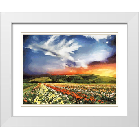 Tulip Field III White Modern Wood Framed Art Print with Double Matting by Medeiros, Celito