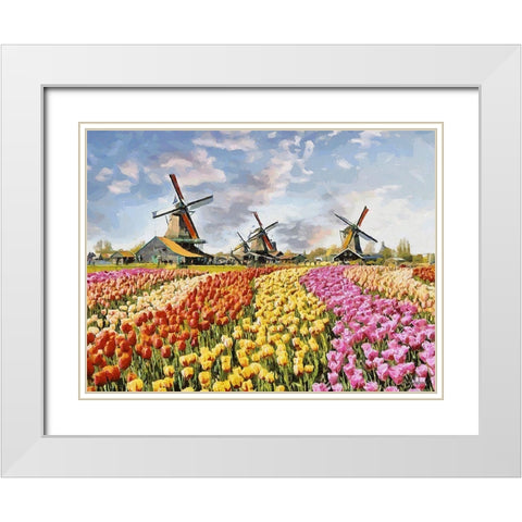 Tulip Field IV White Modern Wood Framed Art Print with Double Matting by Medeiros, Celito