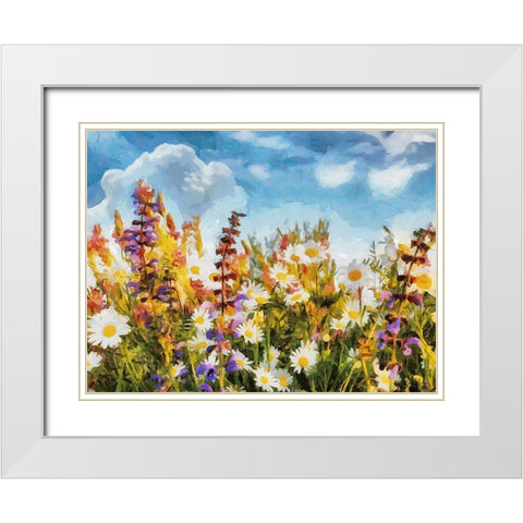 Field Flowers I White Modern Wood Framed Art Print with Double Matting by Medeiros, Celito