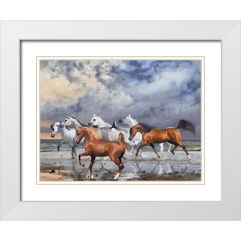 Running Horses on the Beach White Modern Wood Framed Art Print with Double Matting by Medeiros, Celito