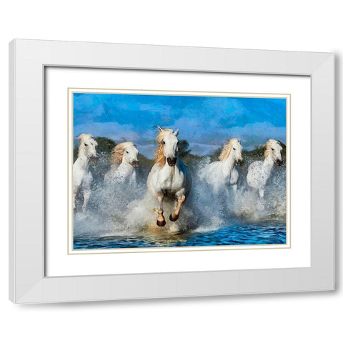 White Running Horses II White Modern Wood Framed Art Print with Double Matting by Medeiros, Celito