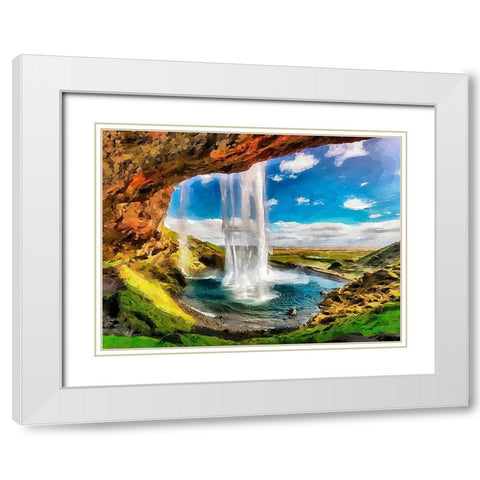 Watterfall on Island White Modern Wood Framed Art Print with Double Matting by Medeiros, Celito