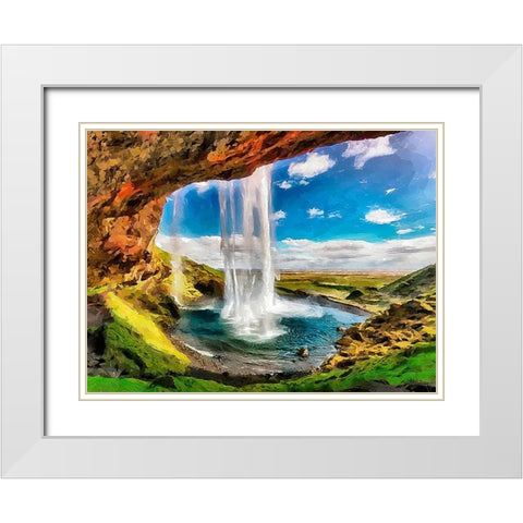 Watterfall on Island White Modern Wood Framed Art Print with Double Matting by Medeiros, Celito