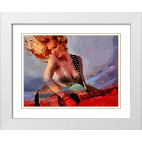 Girl with Guitare White Modern Wood Framed Art Print with Double Matting by Medeiros, Celito