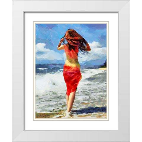 Girl on the Beach White Modern Wood Framed Art Print with Double Matting by Medeiros, Celito