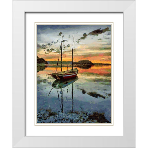 Boat by Sunset White Modern Wood Framed Art Print with Double Matting by Medeiros, Celito