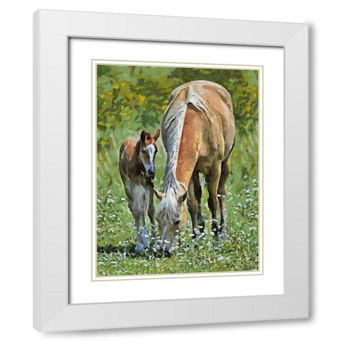 Mare with her Foal White Modern Wood Framed Art Print with Double Matting by Medeiros, Celito