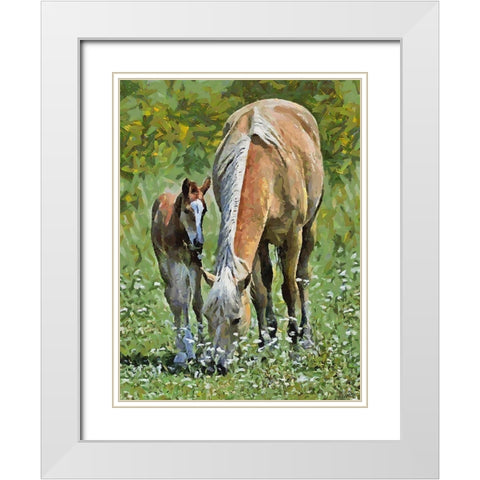 Mare with her Foal White Modern Wood Framed Art Print with Double Matting by Medeiros, Celito