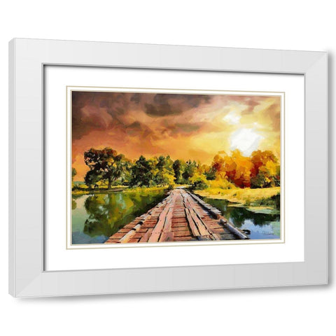 Wooden Bridge White Modern Wood Framed Art Print with Double Matting by Medeiros, Celito