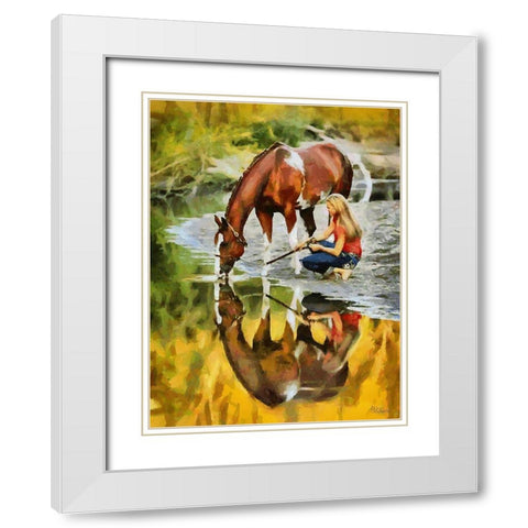 Girl with Drinking Horse White Modern Wood Framed Art Print with Double Matting by Medeiros, Celito