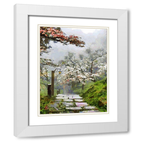 Path in Garden wtih White Trees White Modern Wood Framed Art Print with Double Matting by Medeiros, Celito