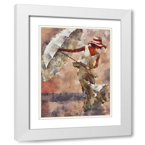 Lady with Umbrella II White Modern Wood Framed Art Print with Double Matting by Medeiros, Celito