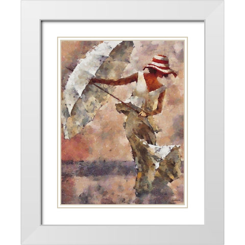 Lady with Umbrella II White Modern Wood Framed Art Print with Double Matting by Medeiros, Celito