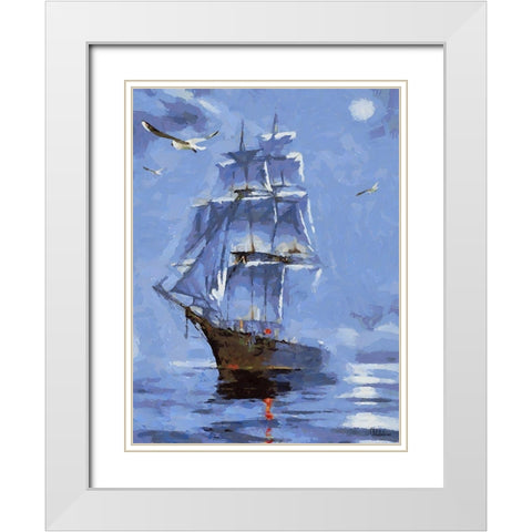 Old Sailboat White Modern Wood Framed Art Print with Double Matting by Medeiros, Celito