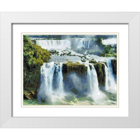 Iguazu Waterfalls IV White Modern Wood Framed Art Print with Double Matting by Medeiros, Celito