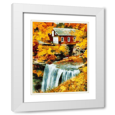 Mill by the River White Modern Wood Framed Art Print with Double Matting by Medeiros, Celito