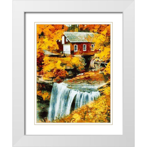 Mill by the River White Modern Wood Framed Art Print with Double Matting by Medeiros, Celito