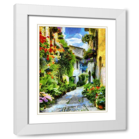 Street with Flowers White Modern Wood Framed Art Print with Double Matting by Medeiros, Celito