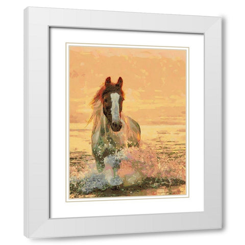 Horse in the Pond White Modern Wood Framed Art Print with Double Matting by Medeiros, Celito